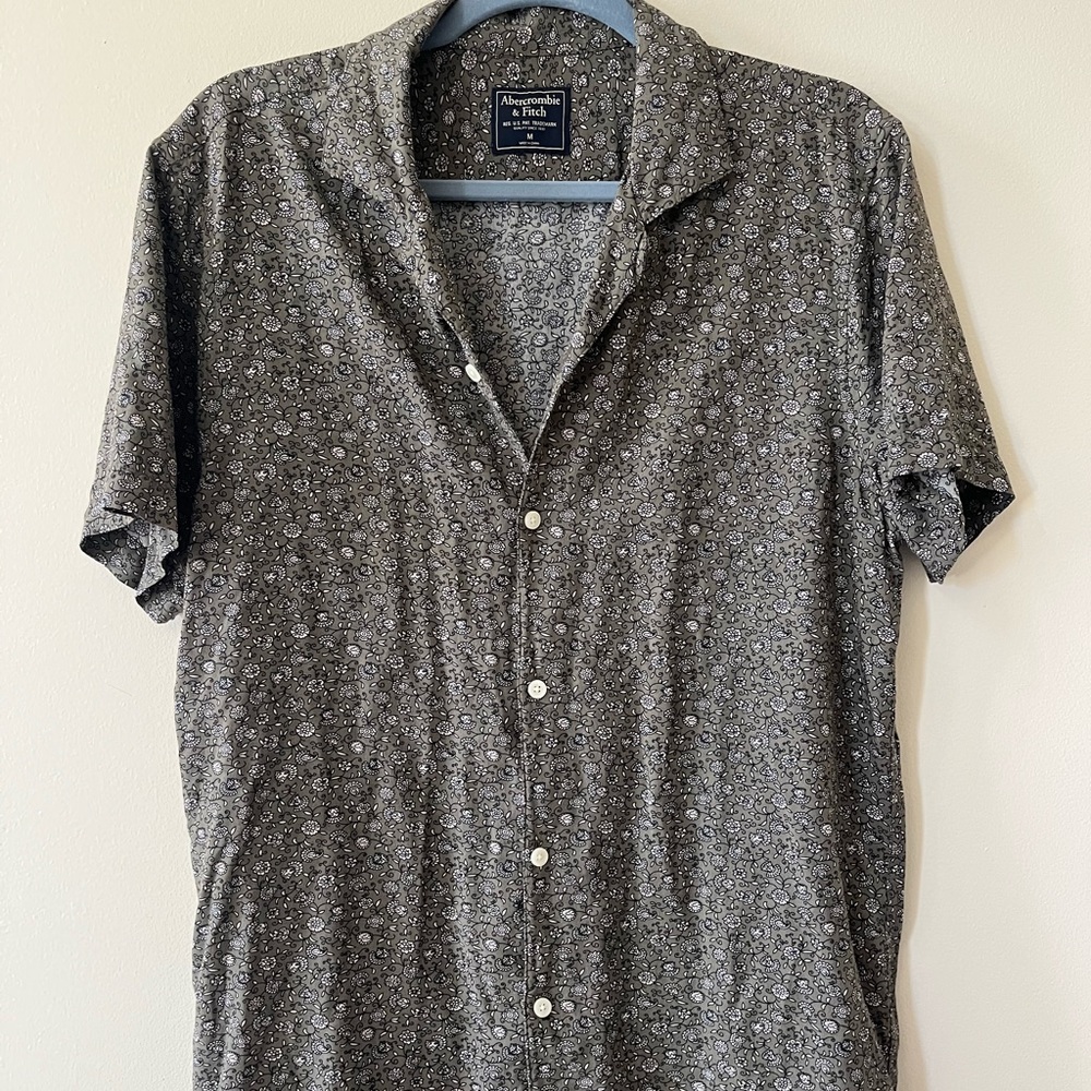Men’s floral Abercrombie, green, short sleeve button down